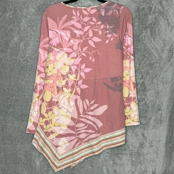 Soft Surroundings Small Shirt Top Pink Floral Long Sleeve V Neck Stretch Knit - Picture 4 of 6